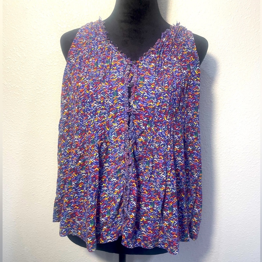 Maeve Multicolored Smocked Sleeveless Blouse- Size Large